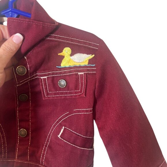 Vintage Towncraft Jr Boys Embroidered Maroon Denim Jacket W/ Rooster size 3 - Picture 3 of 11